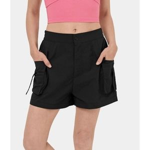 Halara Cargo Shorts SMALL Black High Waist Flap Pocket Casual Elastic Comfort